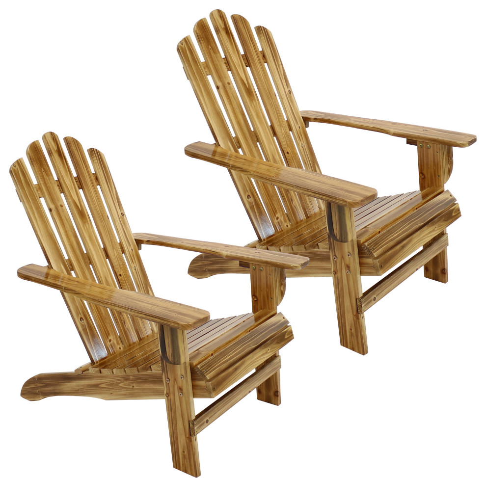 Sunnydaze Rustic Wooden Adirondack Chair With Light Charred, Set of 2