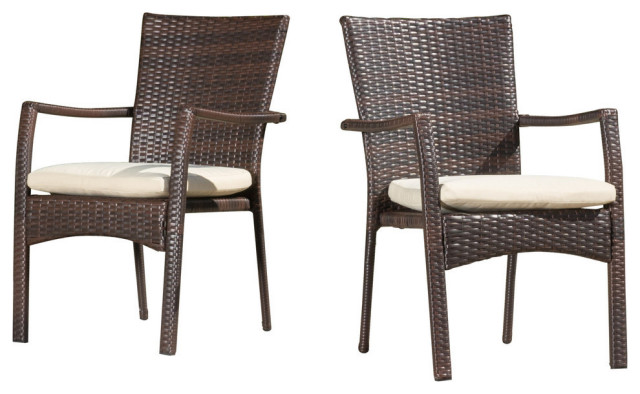 Gdf Studio Melba Outdoor Wicker Dining, Outdoor Wicker Dining Chairs With Cushions