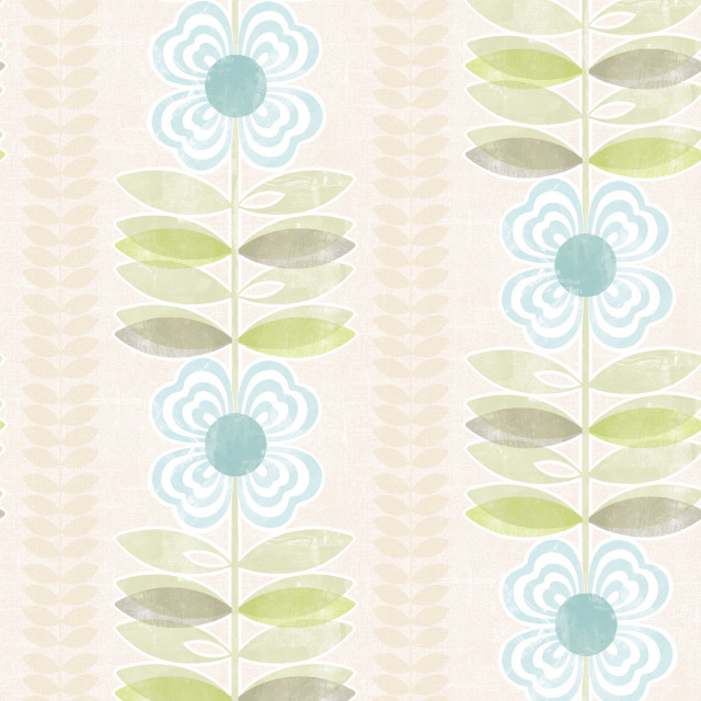 Flora Blue Modern Floral Stripe Wallpaper Wallpaper by Brewster