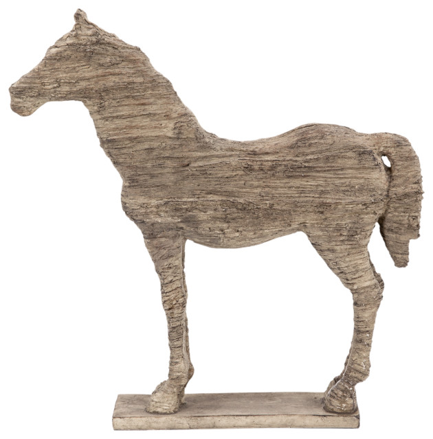 Benzara BM285572 20" Accent Decor Figurine Standing Horse, Natural Wood Finish