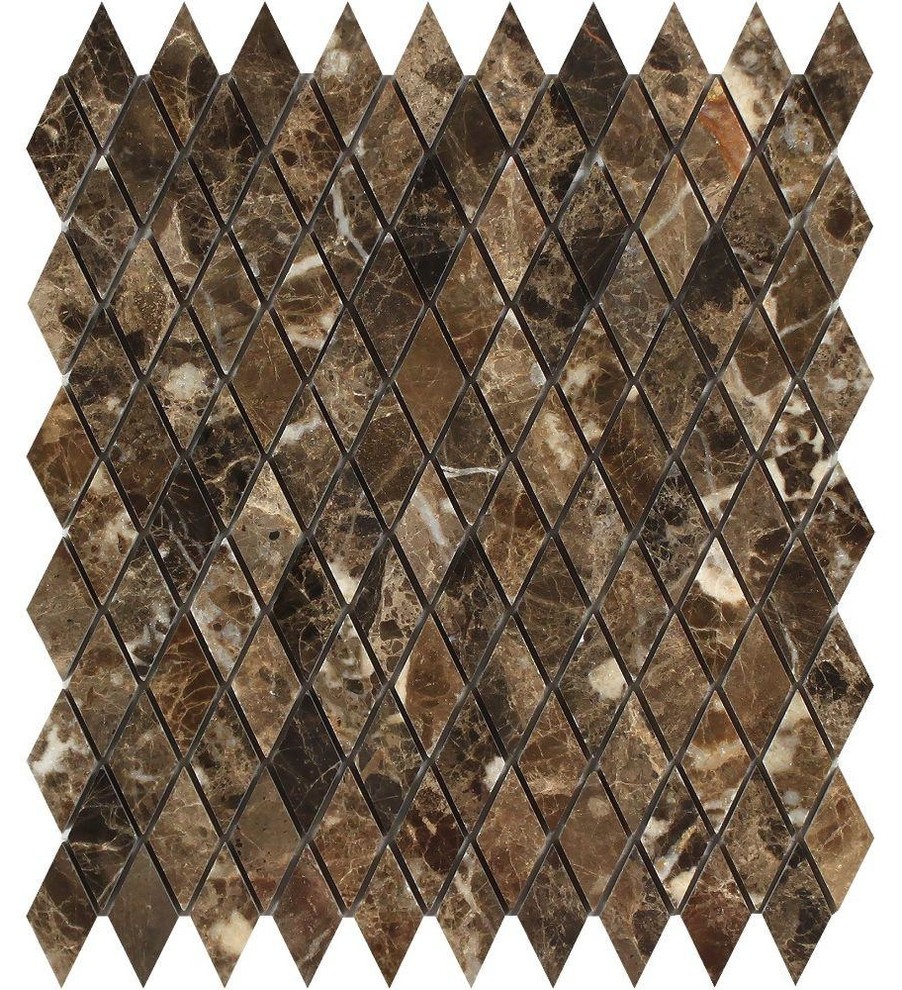 12"x12" European Polished Emperador Dark Marble Diamond Mosaic, Set of 50