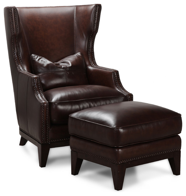 Simon Li Antique Espresso Leather Accent Chair and Ottoman Set