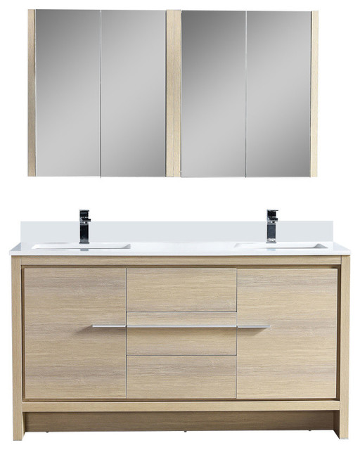 Milan 60" Double Vanity Set With Medicine Glossy White