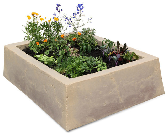 Artificial Stone Raised Planter Transitional Outdoor Pots And