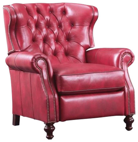 Mary Claire Tufted Leather Recliner, Red Leather Swivel Chair