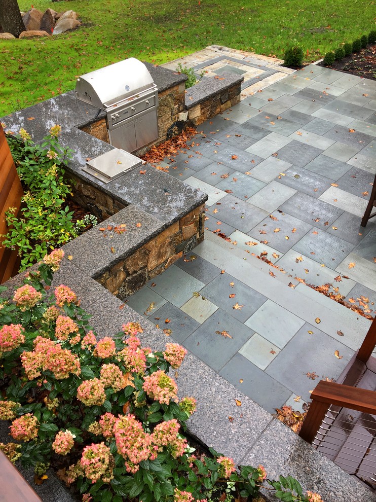 Example of a transitional home design design in Boston