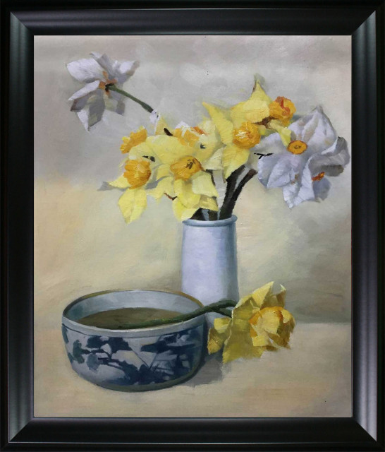 La Pastiche Daffodils and Narcissi with Black Matte Frame, 25" x 29"