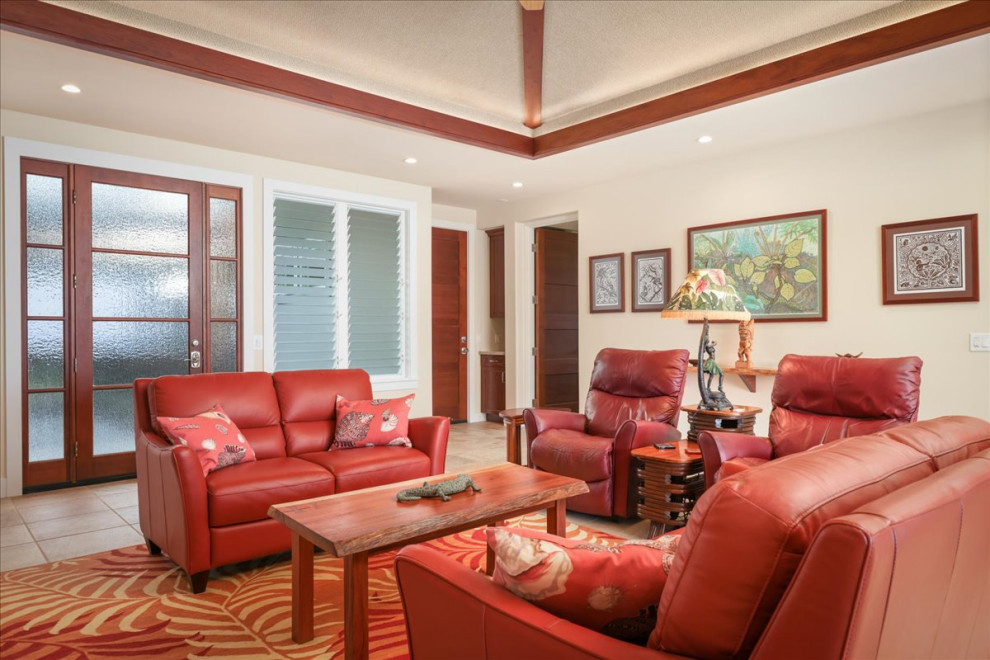 Large island style living room photo in Hawaii