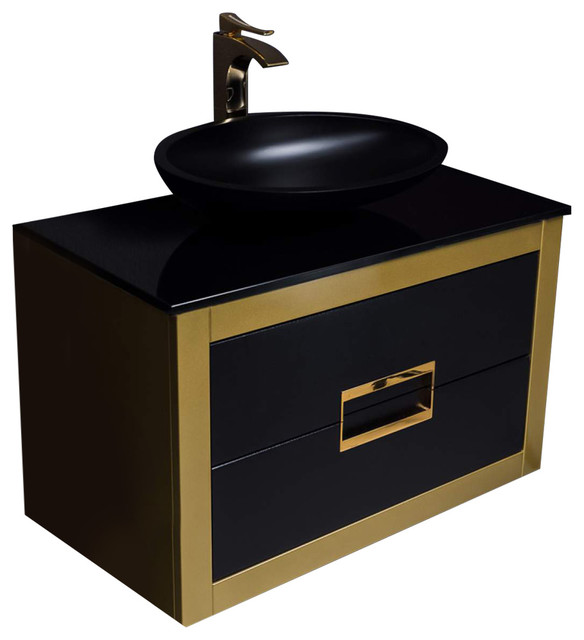 Danya Leather Vanity Black and Gold Modern Bathroom Vanities And