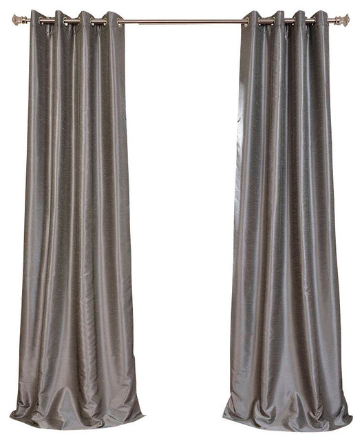 Storm Gray Blackout Textured Fauxsilk Dupioni Curtain Single Panel