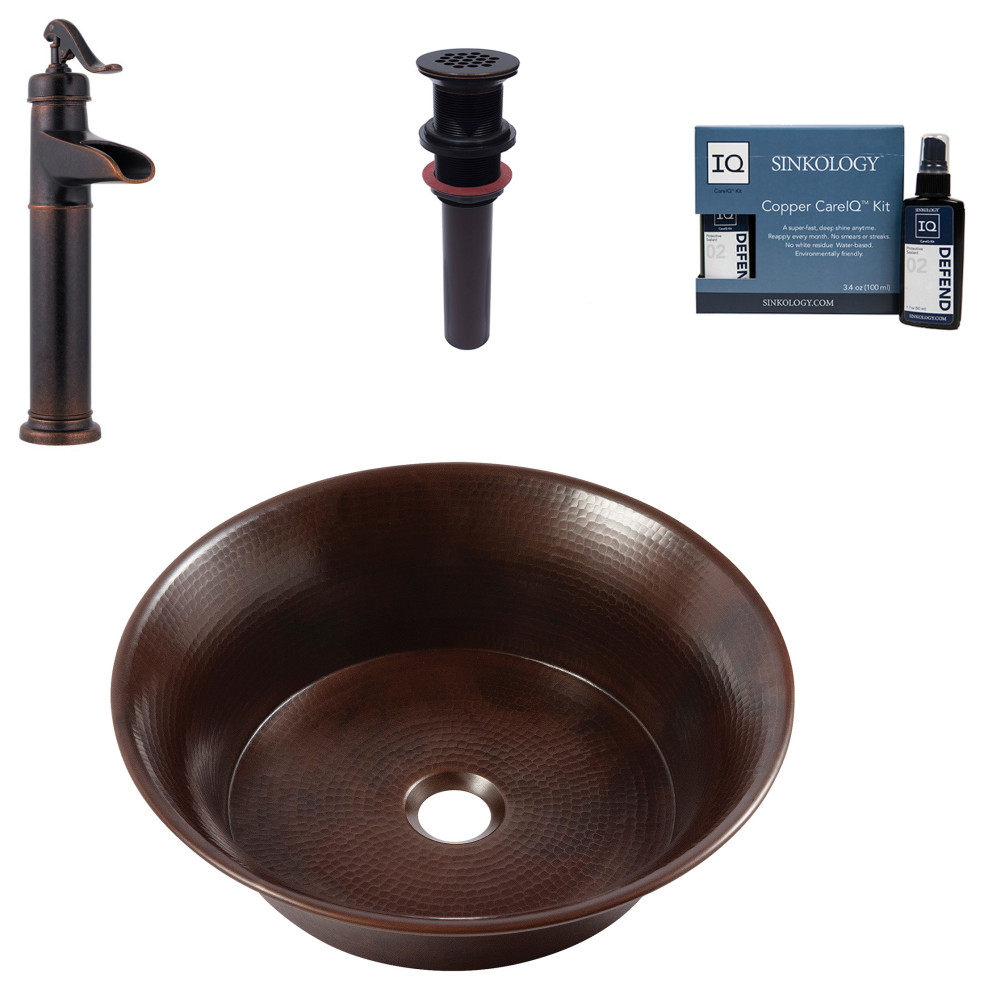 Copernicus Copper 16" Round Vessel Bath Sink with Ashfield Faucet Kit