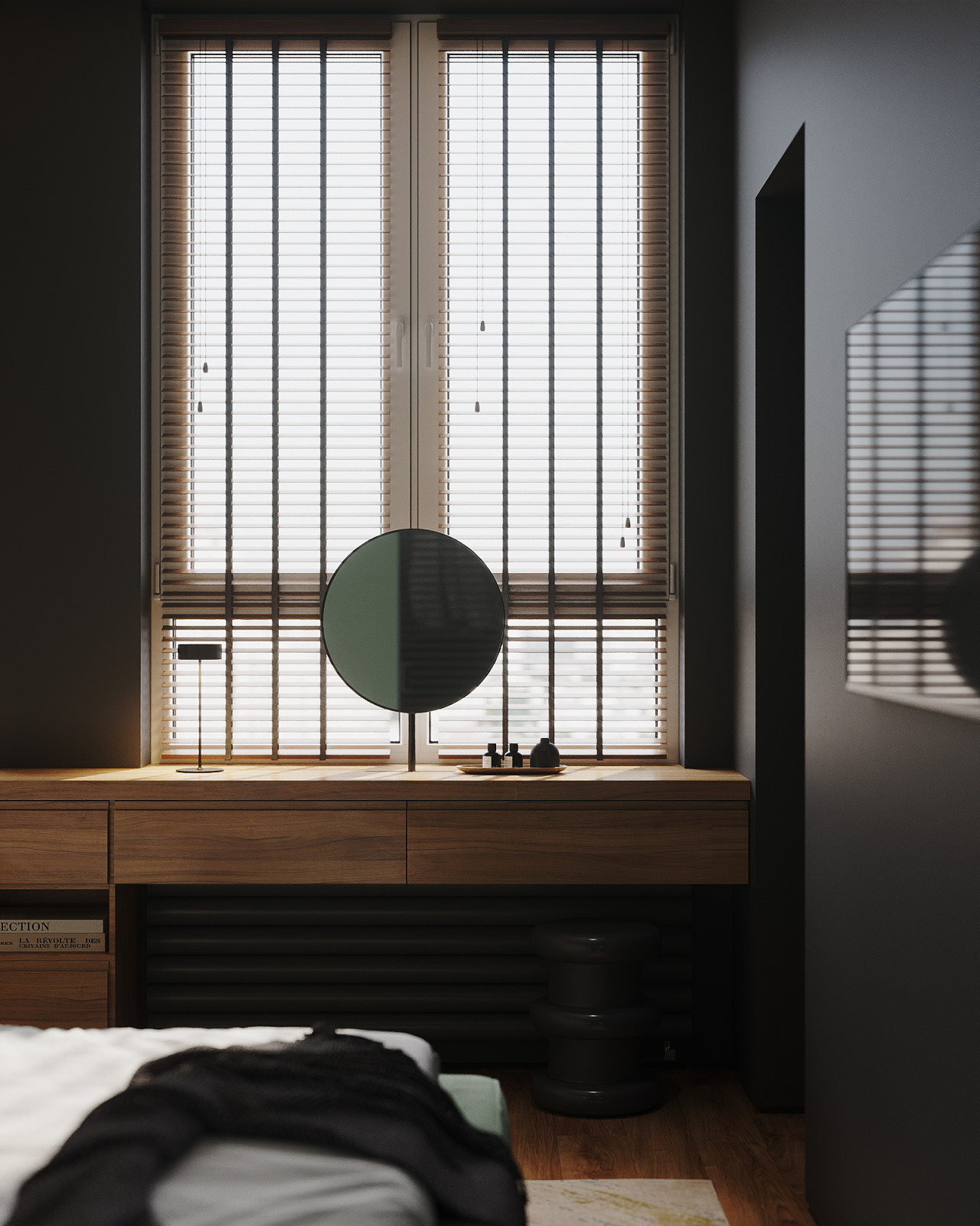 Минималистичная квартира в темных тонах.