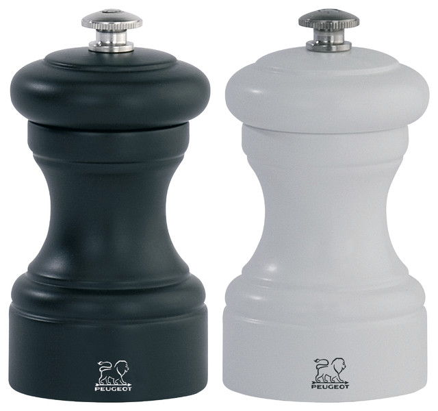 Peugeot Bistro Duo Black and White 4 Inch Salt and Pepper Mill Set Traditional Salt And