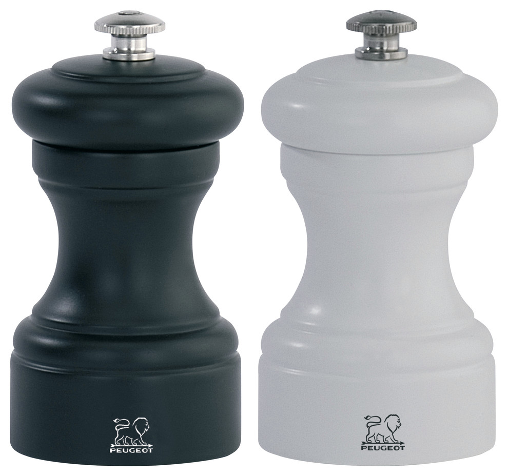 Peugeot Bistro Duo Black and White 4 Inch Salt and Pepper Mill Set Traditional Salt And