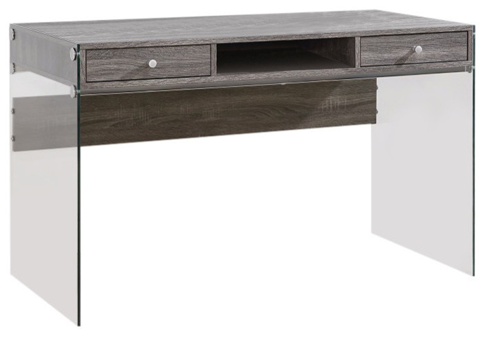 Modern Metal Writing Desk With Glass Sides Clear And Gray