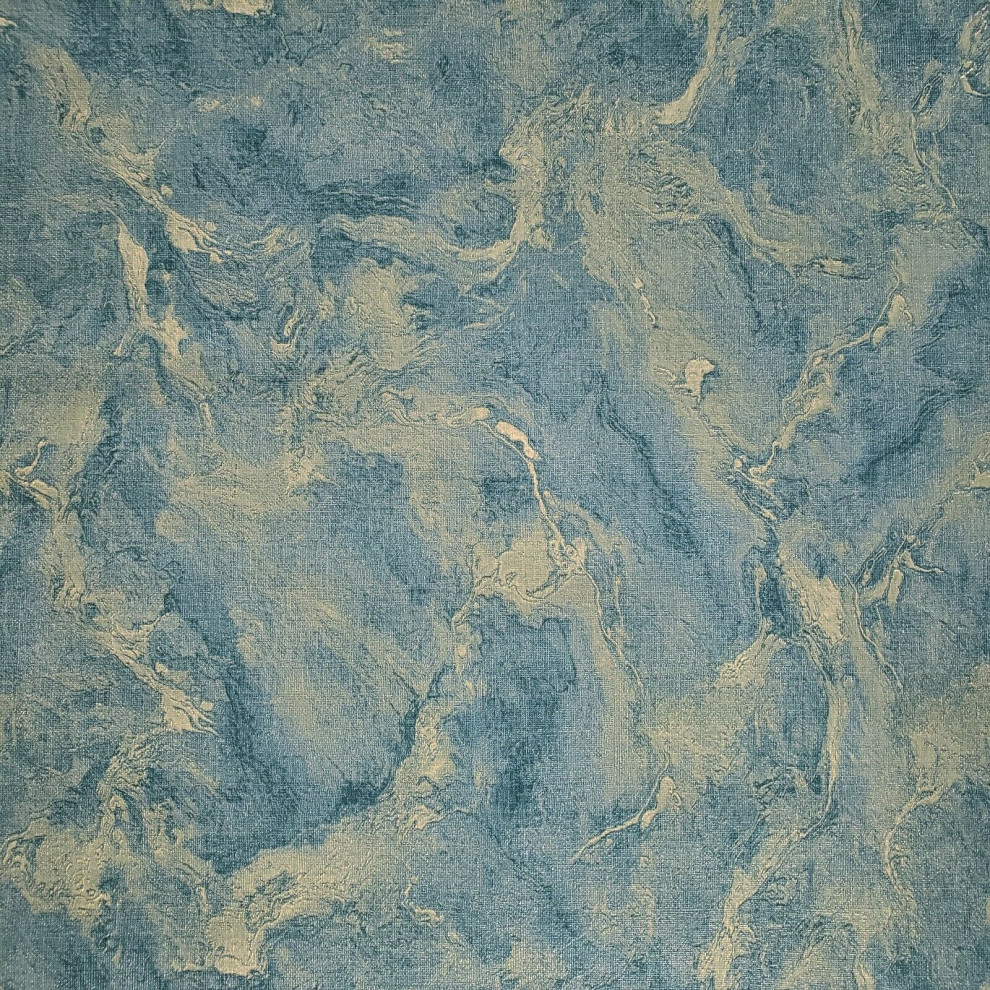 Marble Blue gold metallic faux fabric textured Wallpaper 3D Contemporary Wallpaper by