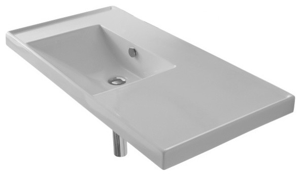 Rectangular White Ceramic Self Rimming or Wall Mounted Bathroom Sink, No Hole