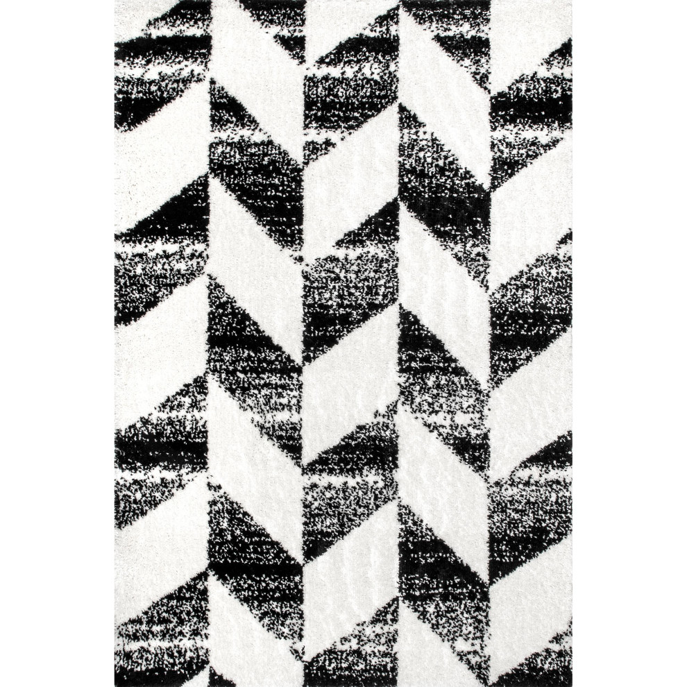 nuLOOM Gracen Contemporary Shage Striped Vintage Area Rug, Black and White, 9' X
