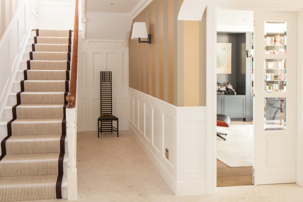 Design ideas for a transitional hallway in Cambridgeshire.