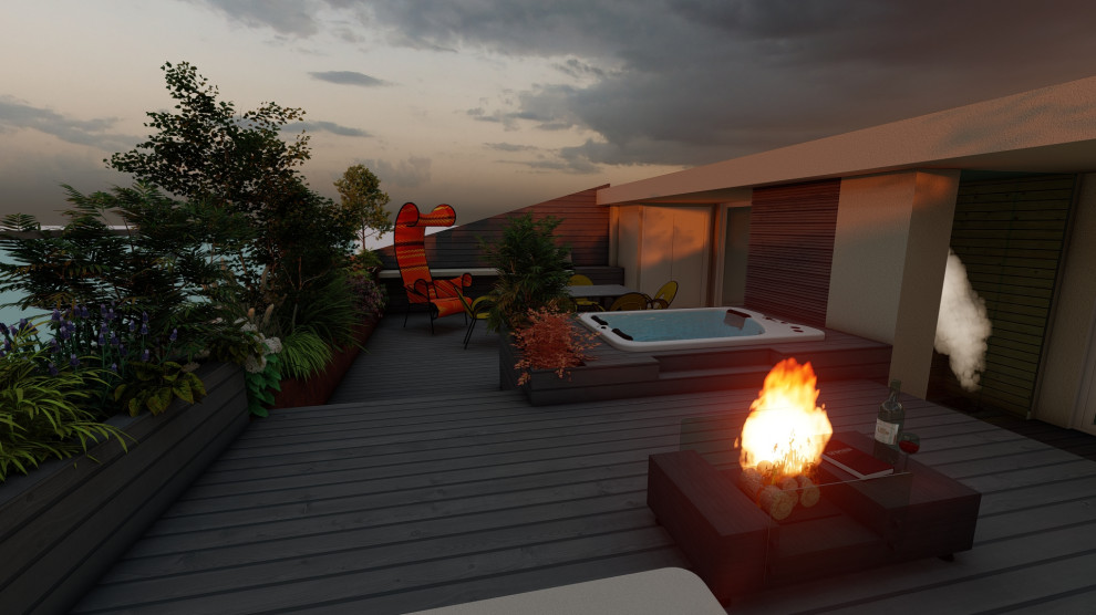 Design ideas for a large modern rooftop and rooftop deck in Bologna with a container garden.