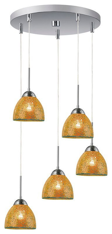 Woodbridge Lighting North Bay 5-Light Bell Metal Pendants in Nickel/Amber Orange