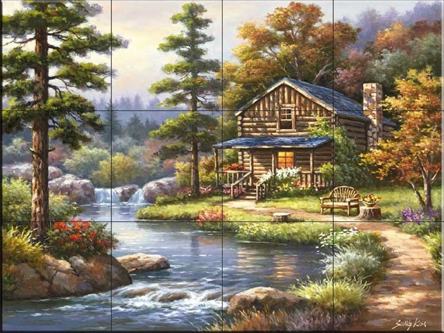 Tile Mural, Mountain Creek Cabin by Sung Kim