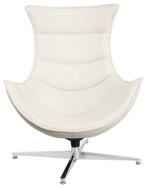 Offex White Leather Swivel Cocoon Chair - Contemporary - Armchairs And