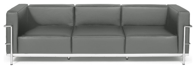 Le Corbusier Extra Grande Sofa in Italian Leather, Gray Top Grain Italian Leathe