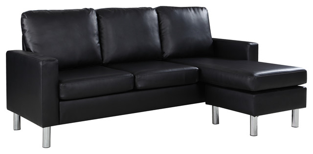 Modern Bonded Leather Sectional Sofa Small Space Configurable Couch Black