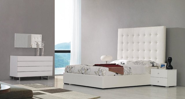 White Leather Tall Headboard Bed   Contemporary   Bedroom   Los 