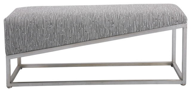 Luxe Modern Sloped Gray Geometric Bench Silver Linear Thick Seat Minimalist