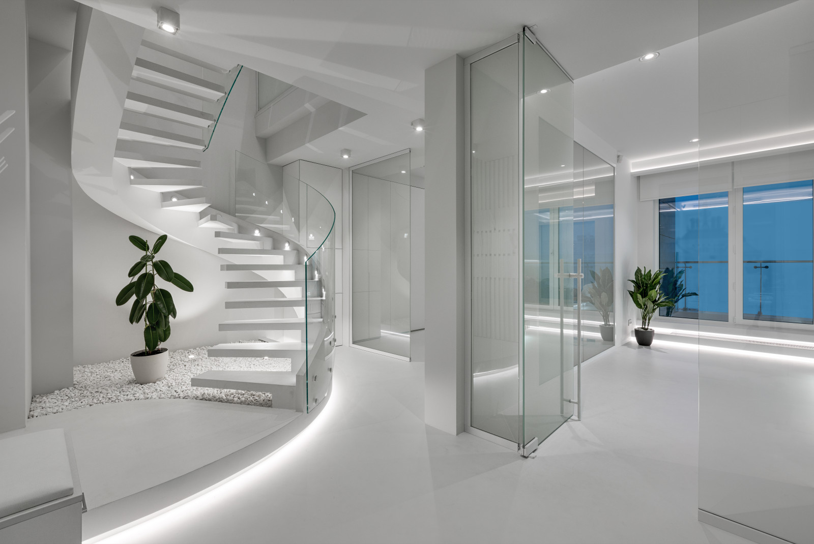 Stylish monochromatic white penthouse