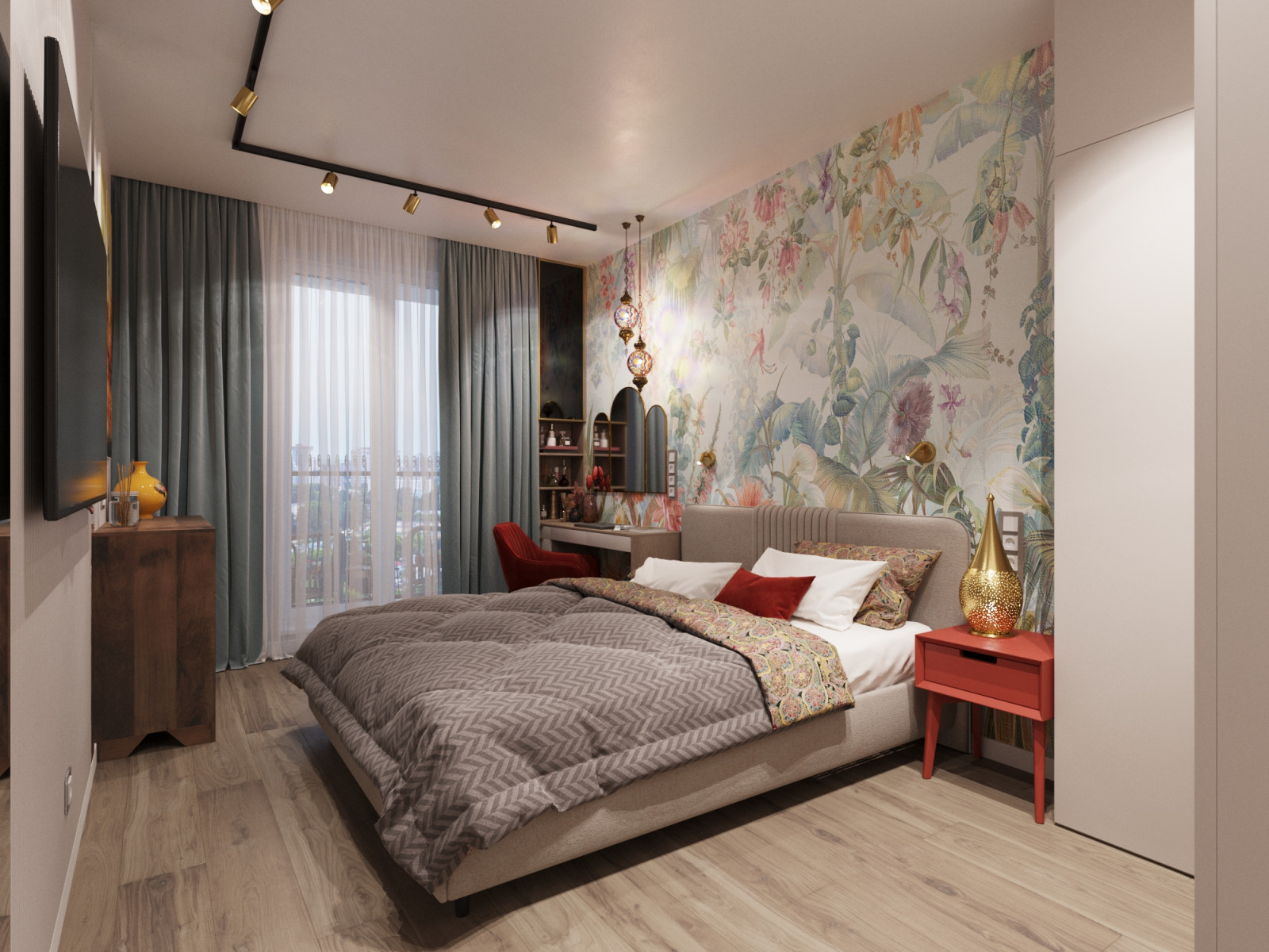 Дизайн проект - яркая двухкомнатная квартира 56 м2