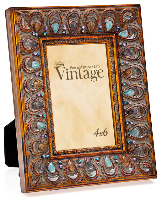 Philip Whitney 4x6 Peacock Enamel With Jewel Frame Mediterranean