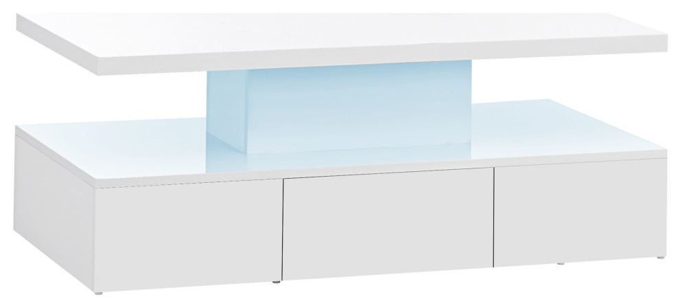 Elegant Coffee Table, Spacious Design With Storage Drawer & LED Lighting, White