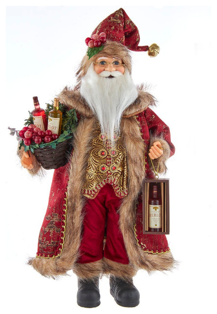 Figurine Père Noël Kurt Adler Kringle Klaus – 45,7 Cm – Tissu Rouge Et Gris – Déco Noël