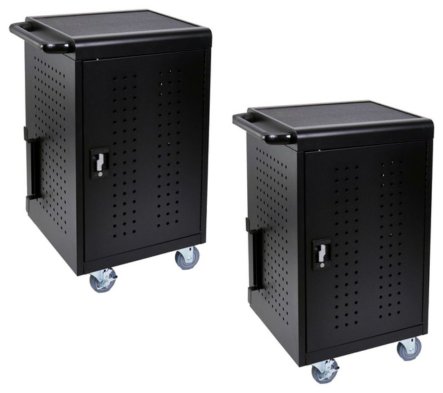 Luxor Office Classroom 30 Tablet/Chromebook Charging Cart, Black, Set of 2 Contemporary