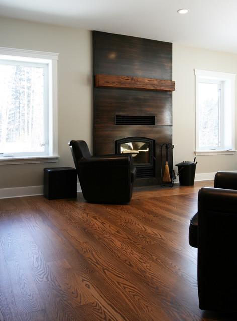 Copper Clad Fireplace With Reclaimed Wood Mantel Traditional