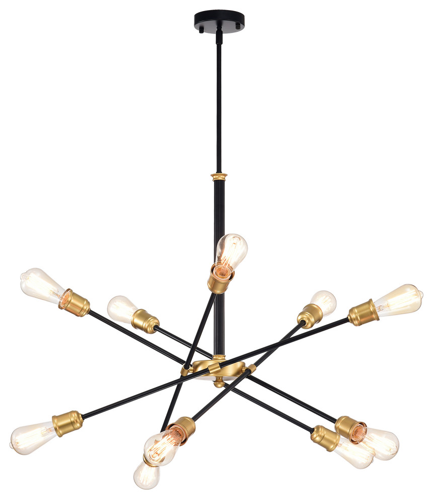 Sami Modern 10-light Sputnik Black and Gold Linear Chandelier ...