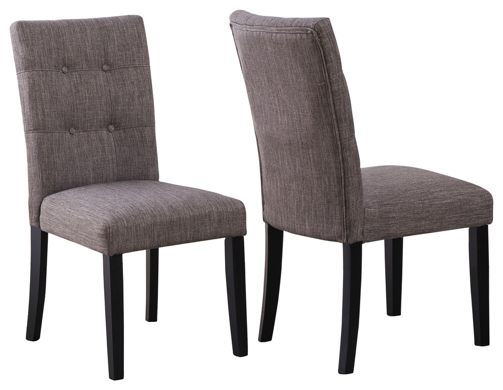 High Back Dark Grey Linen Tufted Upholstered Dining Chairs, Set of 2