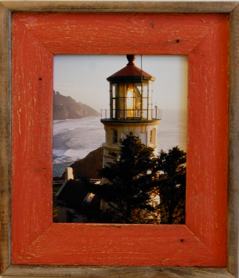 Barn Wood Picture Frame Lighthouse Red Distressed Wood Frame, 5"x7