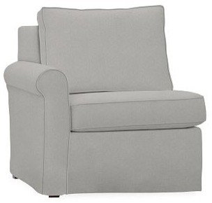 Cameron Roll Arm Slipcovered Left Arm Chair Sectional, Polyester Wrap Cushions,