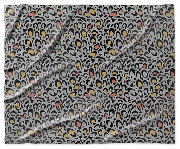 "Leopard Print, Gray" Sherpa Blanket 60"x50"