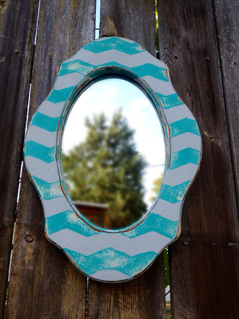 Reclaimed Upcycled Wooden Chevron Mirror, Turquoise/Light Gray by Eighty Six 56
