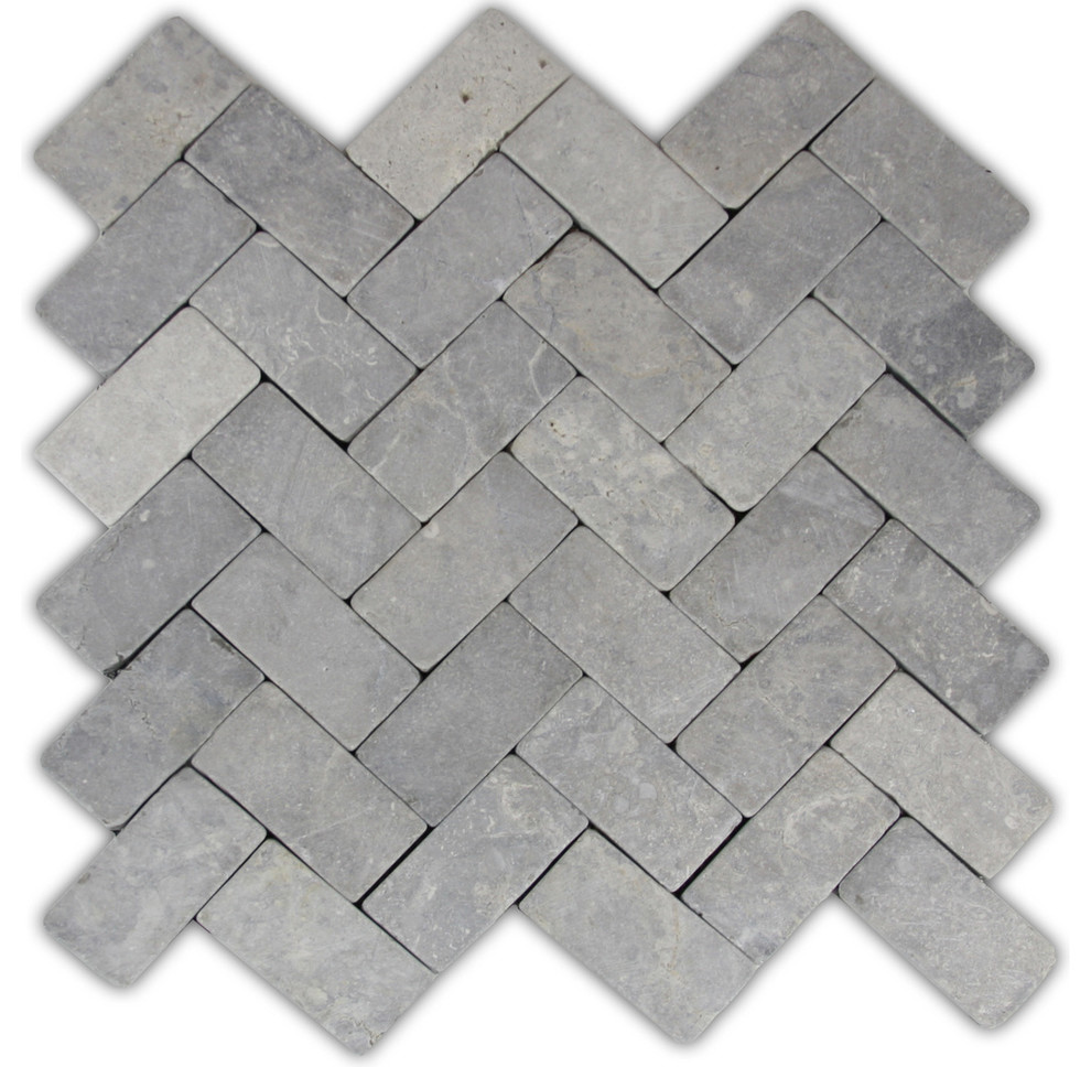 Light Grey Herringbone Stone Mosaic Tile