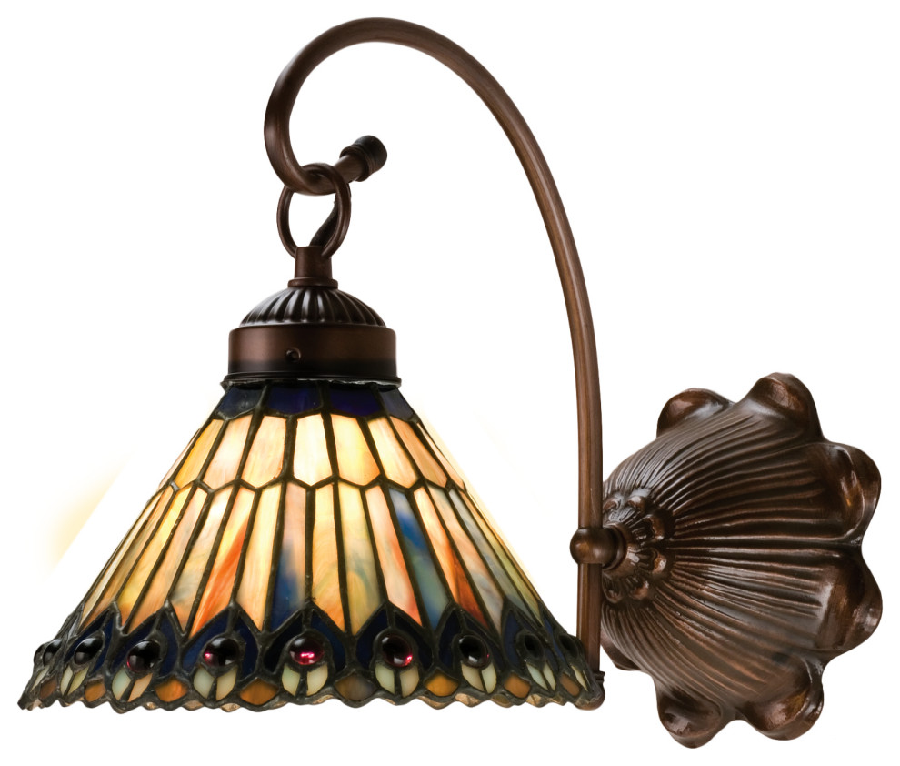 8W Tiffany Jeweled Peacock Wall Sconce Victorian Wall Sconces by