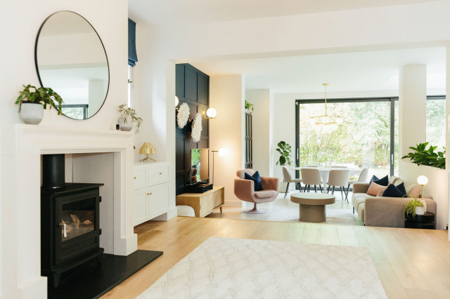 Pink and blue triple function space with living room divider living-room