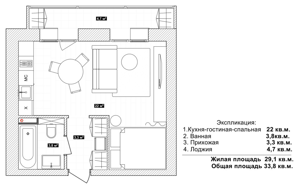 Квартира-студия с яркими акцентами