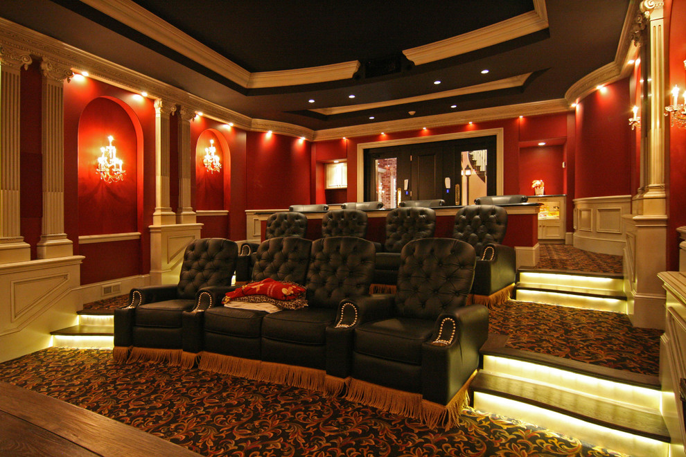 Inspiration for an eclectic home theatre in Minneapolis.