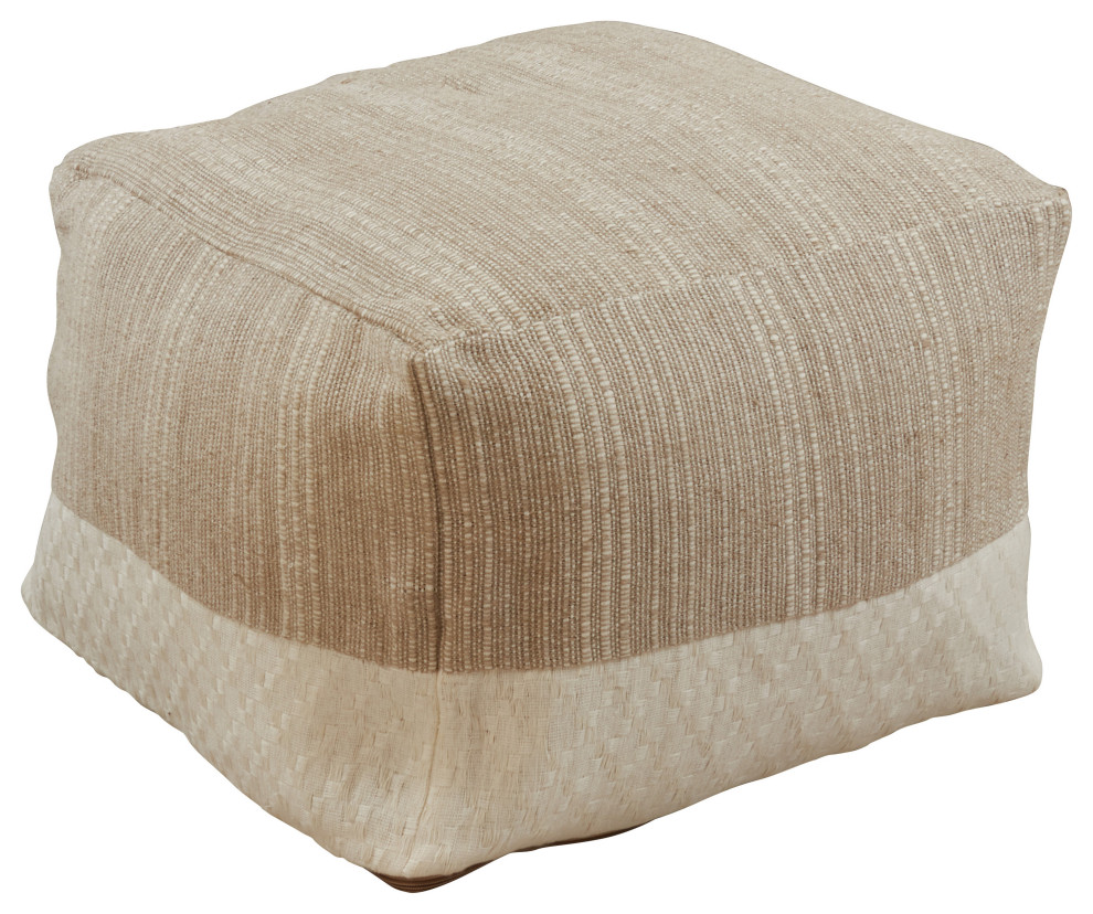 Cotton Floor Pouf With TwoTone Design, 20"x20"x14" Contemporary